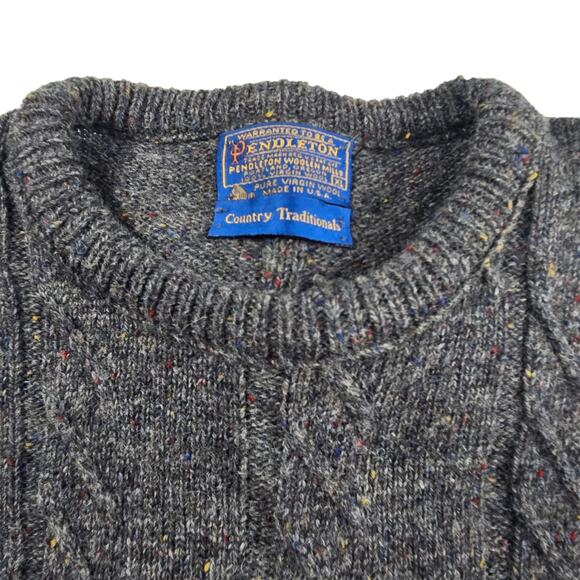 VTG Pendleton Country Traditions Sweater Gray Cable Knit Mens XL Fisherman Wool - Picture 2 of 8
